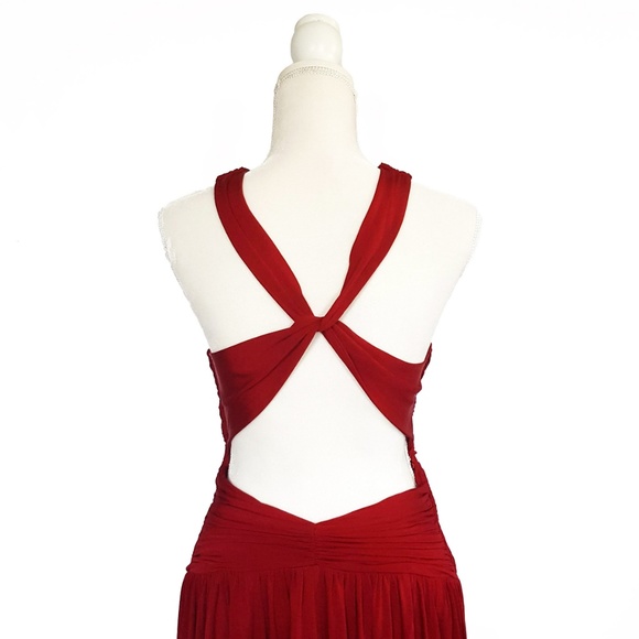 BCBGMaxAzria Backless Midi Stretch Ruched Dress L - Picture 5 of 8